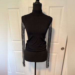Zara black knit top with fishnet sleeves